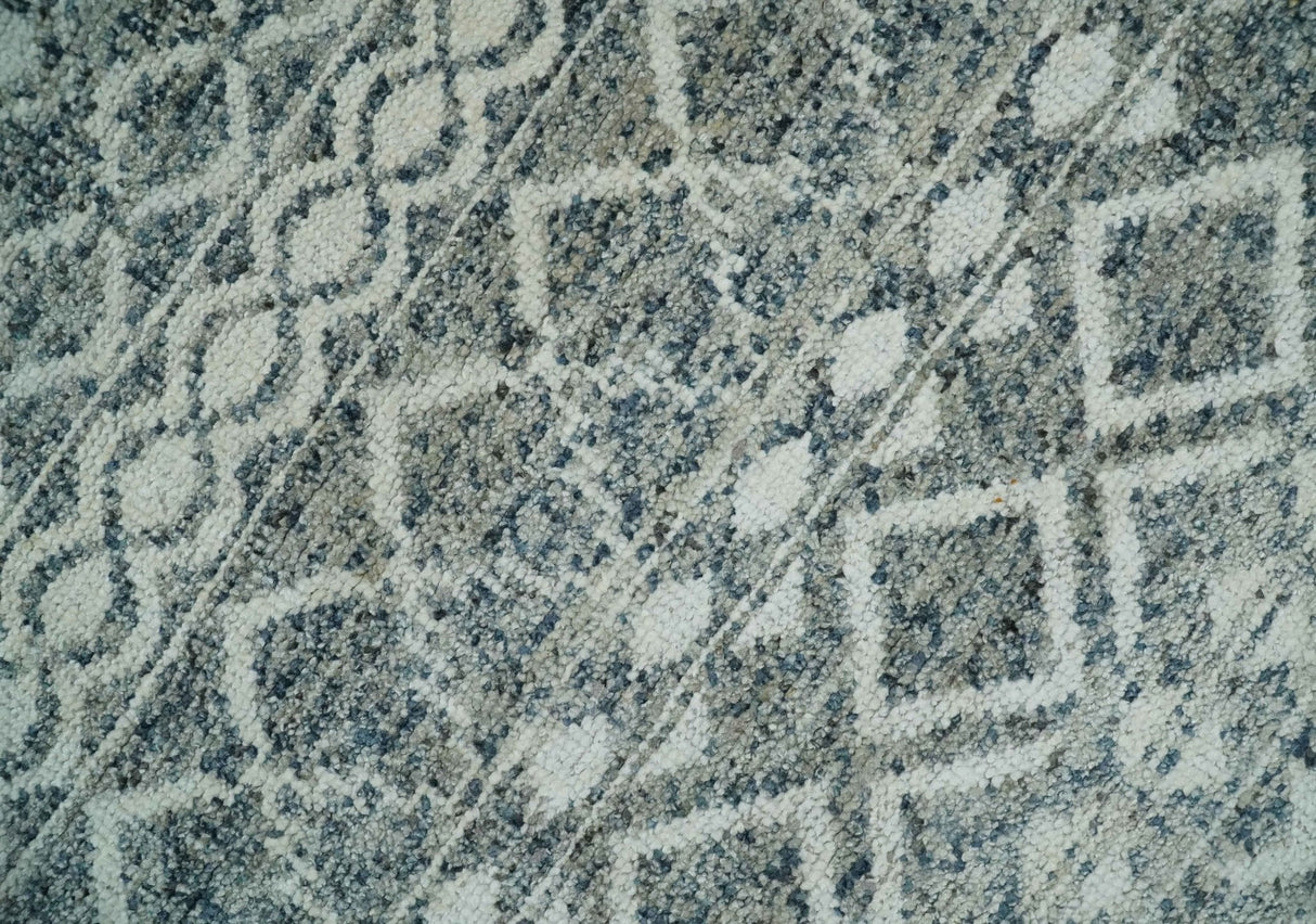 8x10 Hand Knotted Ivory and Gray Modern Contemporary Southwestern Tribal Trellis Recycled Silk Area Rug | OP47