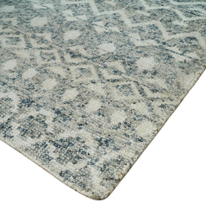 8x10 Hand Knotted Ivory and Gray Modern Contemporary Southwestern Tribal Trellis Recycled Silk Area Rug | OP47