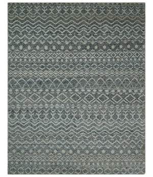 8x10 Hand Knotted Ivory and Gray Modern Contemporary Southwestern Tribal Trellis Recycled Silk Area Rug | OP47