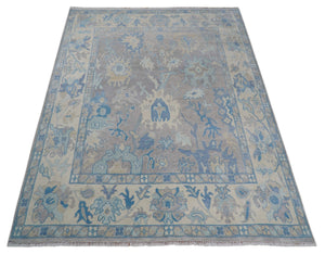 8x10 Hand Knotted Lavender Blue and Beige Traditional Persian Oushak Wool Rug | TRDCP761810