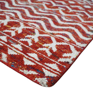 8x10 Hand Knotted Maroon and White Modern Contemporary Southwestern Tribal Trellis Recycled Silk Area Rug | OP27