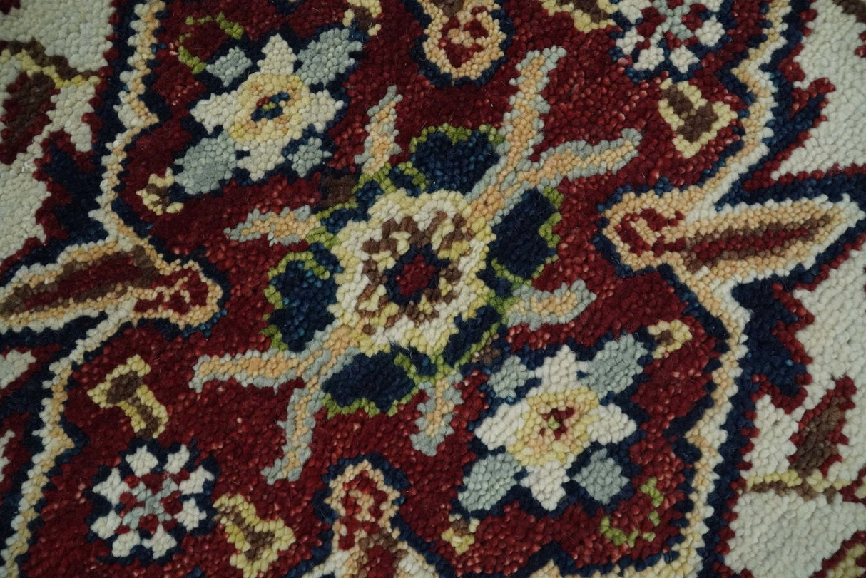 8x10 Hand Knotted Navy Blue, Ivory and Rust Traditional Vintage Heriz Serapi Antique Wool Rug | TRDCP559810