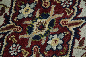 8x10 Hand Knotted Navy Blue, Ivory and Rust Traditional Vintage Heriz Serapi Antique Wool Rug | TRDCP559810