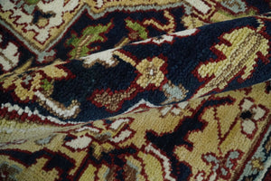 8x10 Hand Knotted Navy Blue, Ivory and Rust Traditional Vintage Heriz Serapi Antique Wool Rug | TRDCP559810