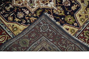 8x10 Hand Knotted Navy Blue, Ivory and Rust Traditional Vintage Heriz Serapi Antique Wool Rug | TRDCP559810