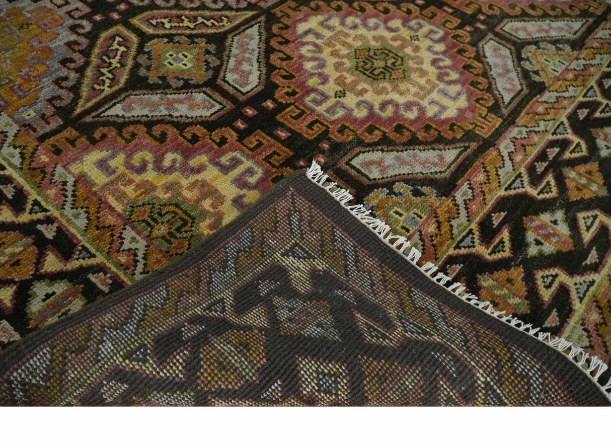 8x10 Hand Knotted Olive, Gold, Black and Brown Oriental Traditional Wool Area Rug