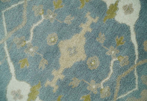 8x10 Hand Knotted Oriental Oushak Gray, Ivory and Beige Wool Area Rug | TRDCP1166810