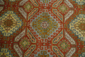 8x10 Hand Knotted Rust, Beige and Gray Oriental Traditional Wool Area Rug