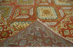 8x10 Hand Knotted Rust, Beige and Gray Oriental Traditional Wool Area Rug