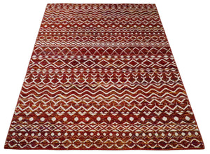 8x10 Hand Knotted Rust, Gold and White Modern Contemporary Southwestern Tribal Trellis Recycled Silk Area Rug | OP2