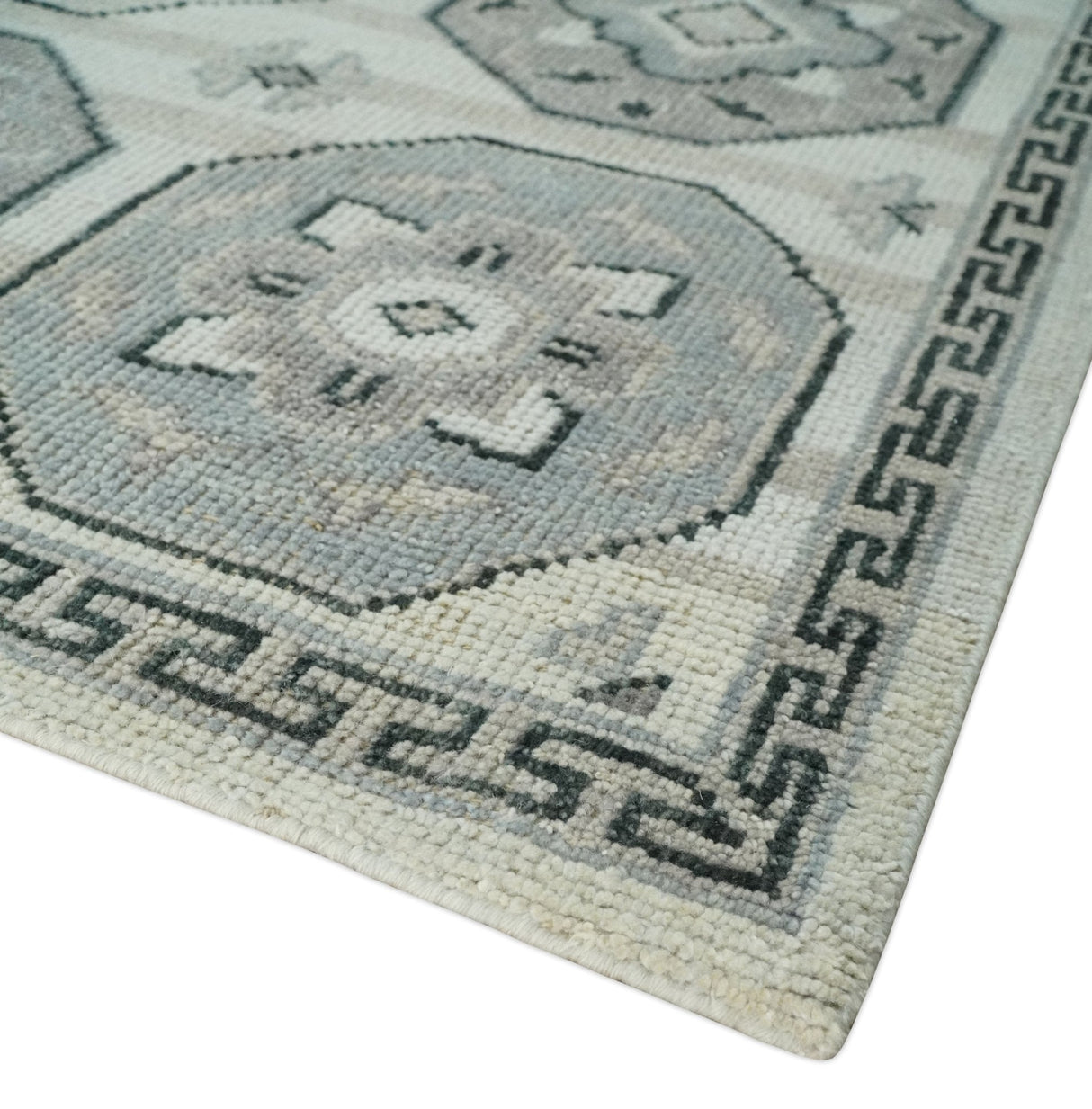 8x10 Hand Knotted Silver, Beige and Gray Traditional Low Pile Area Rug