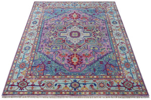 8x10 Hand Knotted Silver, Purple and Green Traditional Wool Rug