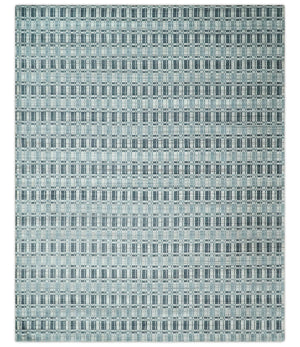8x10 Hand Made Checkered Beige, Blue and Charcoal Scandinavian Blended Wool Flatwoven Area Rug | KE30