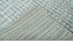 8x10 Hand Made Checkered Blue, Ivory and Brown Scandinavian Blended Wool Flatwoven Area Rug | KE40
