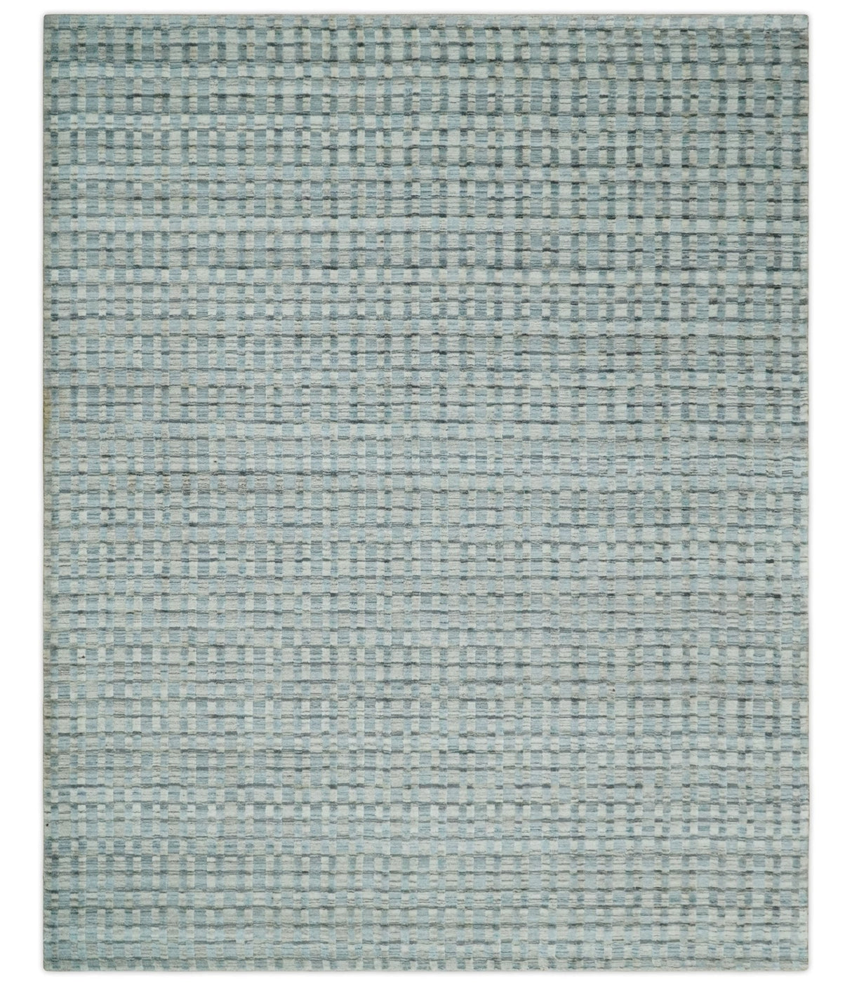 8x10 Hand Made Checkered Blue, Ivory and Brown Scandinavian Blended Wool Flatwoven Area Rug | KE40