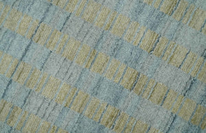 8x10 Hand Made Modern Stripes Camel and Silver Scandinavian Blended Wool Flatwoven Area Rug | KE20