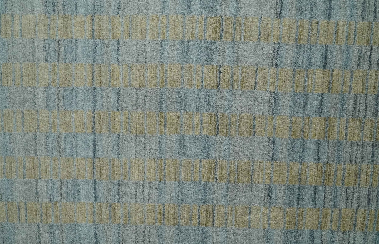 8x10 Hand Made Modern Stripes Camel and Silver Scandinavian Blended Wool Flatwoven Area Rug | KE20