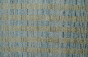 8x10 Hand Made Modern Stripes Camel and Silver Scandinavian Blended Wool Flatwoven Area Rug | KE20