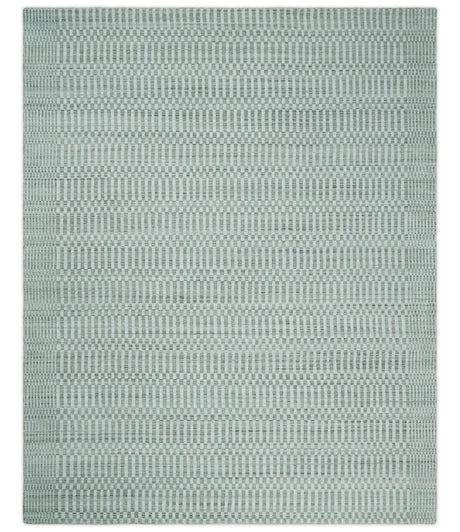 8x10 Hand Made Modern Trellis Ivory and Brown Scandinavian Blended Wool Flatwoven Area Rug | KE7