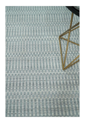 8x10 Hand Made Modern Trellis Ivory and Silver Scandinavian Blended Wool Flatwoven Area Rug | KE28