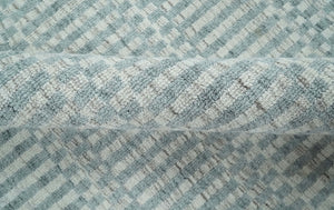 8x10 Hand Made Modern Trellis Ivory and Silver Scandinavian Blended Wool Flatwoven Area Rug | KE28