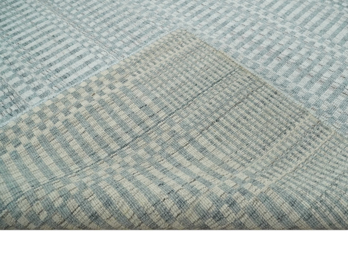 8x10 Hand Made Modern Trellis Ivory and Silver Scandinavian Blended Wool Flatwoven Area Rug | KE28