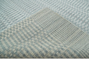 8x10 Hand Made Modern Trellis Ivory and Silver Scandinavian Blended Wool Flatwoven Area Rug | KE28