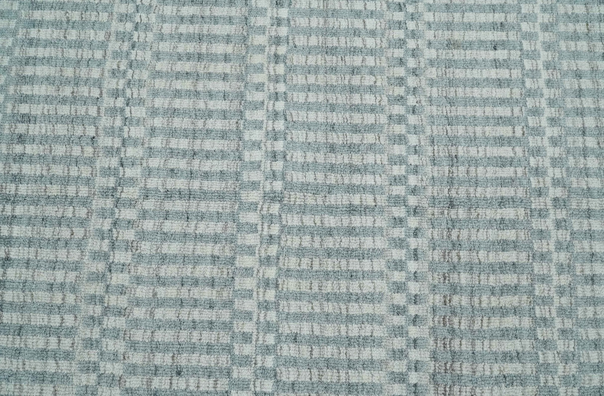 8x10 Hand Made Modern Trellis Ivory and Silver Scandinavian Blended Wool Flatwoven Area Rug | KE28