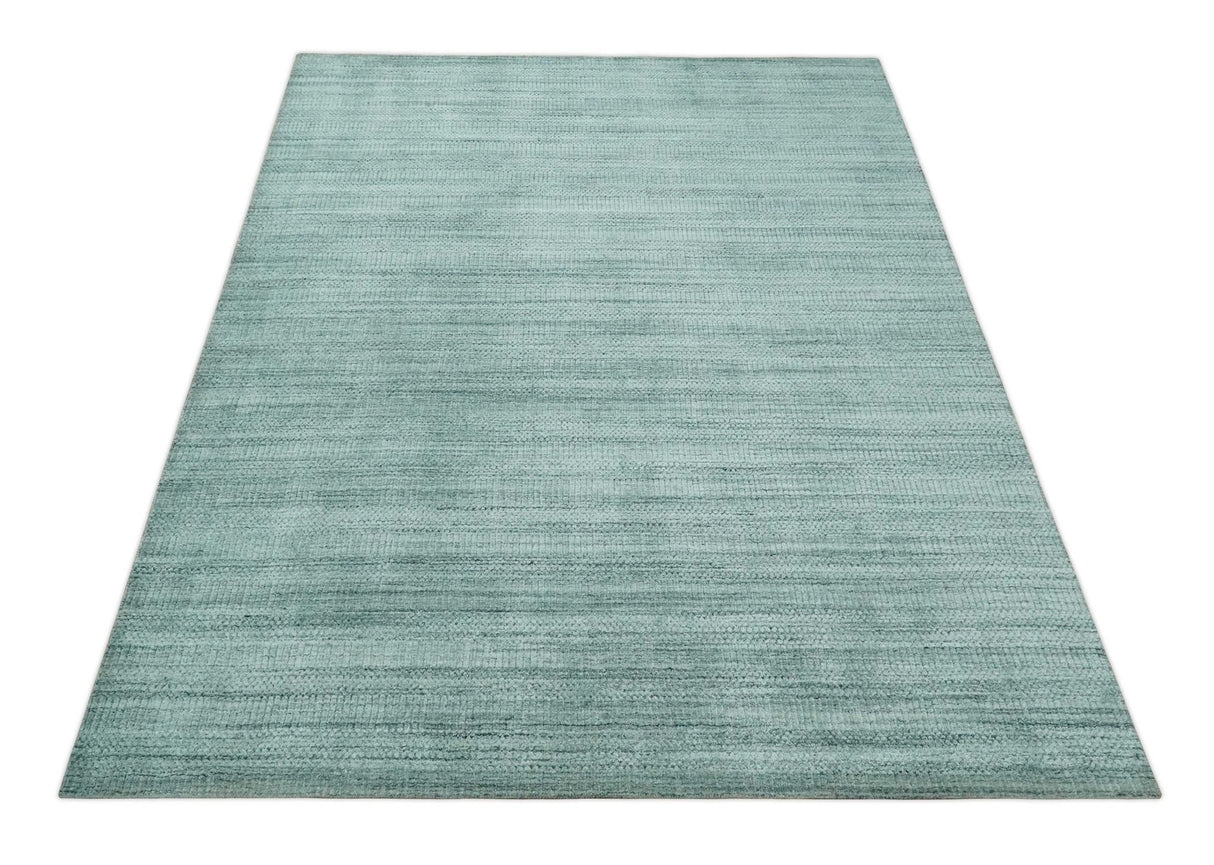 8x10 Hand Made Silver and Teal Solid Scandinavian Blended Wool Flatwoven Area Rug | KE27