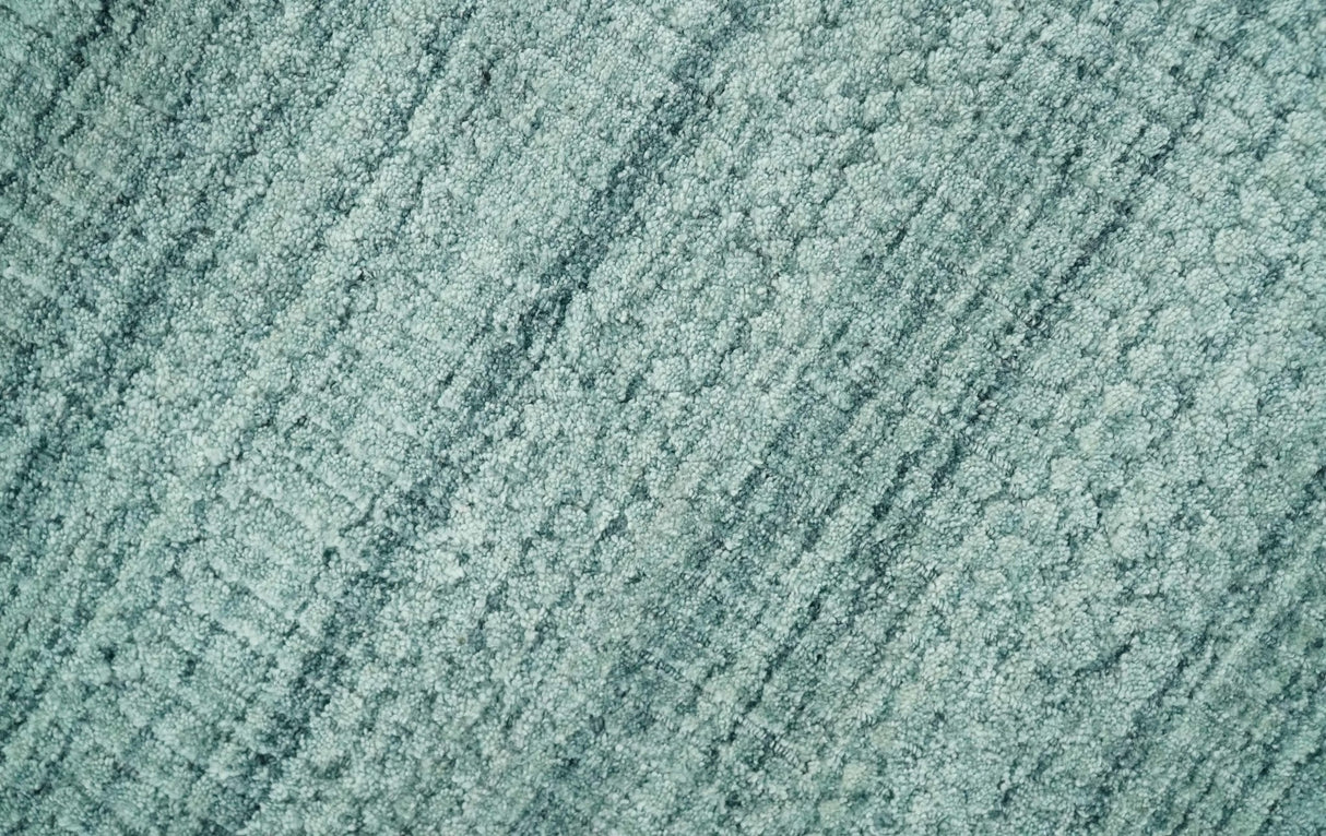 8x10 Hand Made Silver and Teal Solid Scandinavian Blended Wool Flatwoven Area Rug | KE27