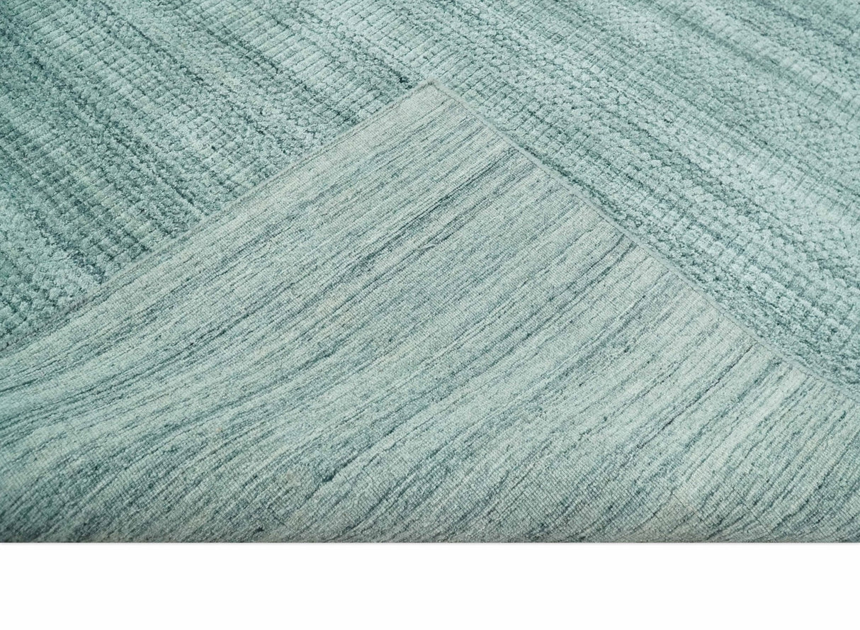 8x10 Hand Made Silver and Teal Solid Scandinavian Blended Wool Flatwoven Area Rug | KE27