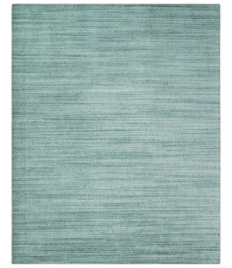 8x10 Hand Made Silver and Teal Solid Scandinavian Blended Wool Flatwoven Area Rug | KE27