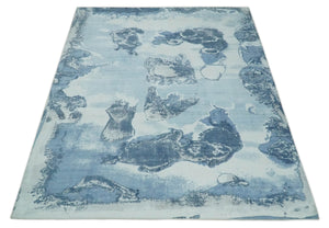 8x10 Ivory, Aqua and Blue Modern Abstract Hand Tufted Wool and Art Silk Area Rug