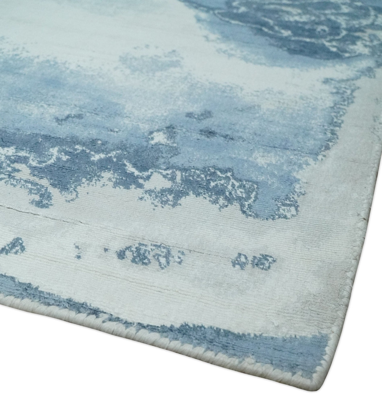 8x10 Ivory, Aqua and Blue Modern Abstract Hand Tufted Wool and Art Silk Area Rug