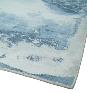 8x10 Ivory, Aqua and Blue Modern Abstract Hand Tufted Wool and Art Silk Area Rug