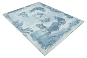 8x10 Ivory, Aqua and Blue Modern Abstract Hand Tufted Wool and Art Silk Area Rug
