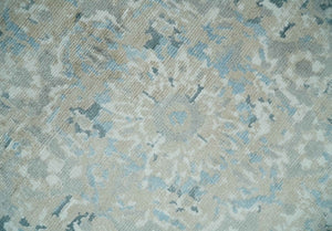 8x10 Ivory, Beige and Blue Traditional Hand Knotted Art Silk Area Rug