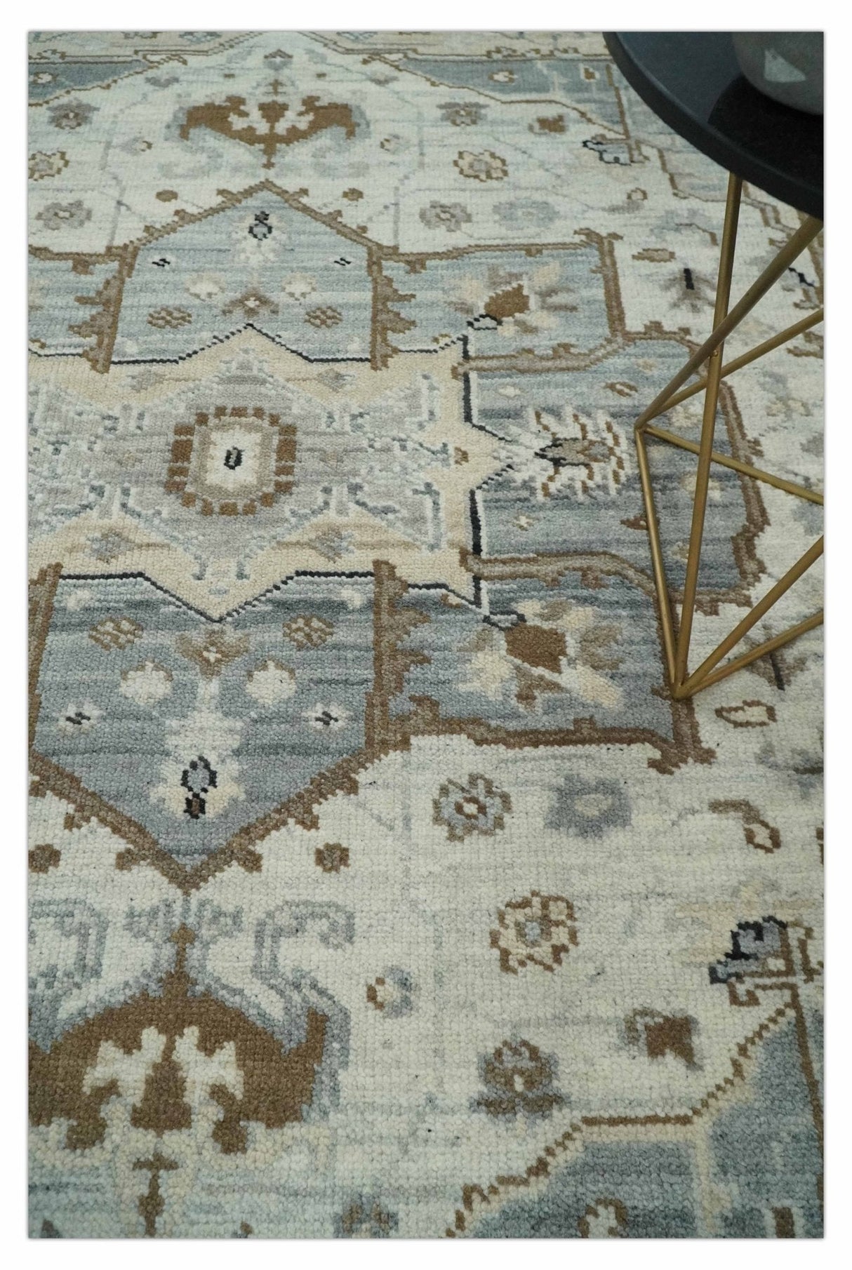 8x10 Ivory, Beige and Silver Traditional Hand Knotted Wool Area Rug