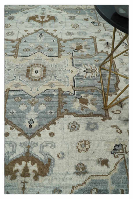 8x10 Ivory, Beige and Silver Traditional Hand Knotted Wool Area Rug