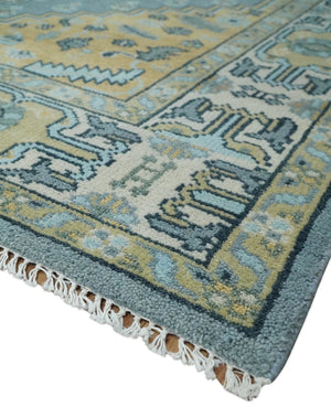 8x10 Ivory, Blue and Beige Heriz Serapi Traditional Persian Antique Hand Knotted Wool Area Rug | TRDCP1117810