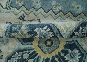 8x10 Ivory, Blue and Beige Heriz Serapi Traditional Persian Antique Hand Knotted Wool Area Rug | TRDCP1117810