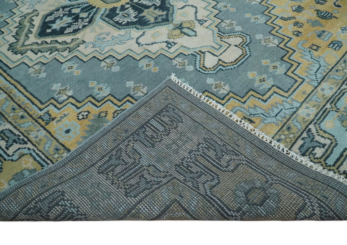8x10 Ivory, Blue and Beige Heriz Serapi Traditional Persian Antique Hand Knotted Wool Area Rug | TRDCP1117810