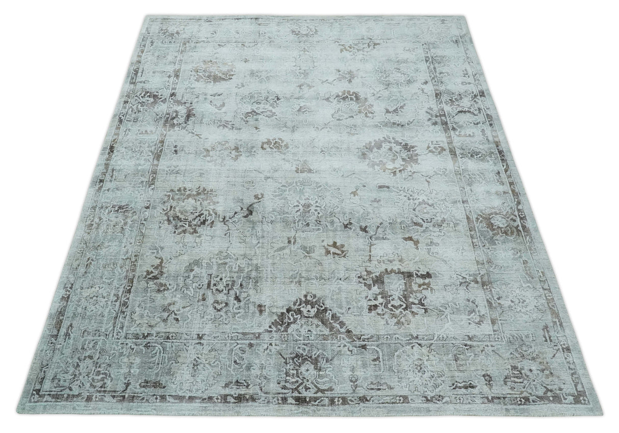 8x10 Ivory, Brown and Gray Modern Oushak Handmade Art Silk Area Rug