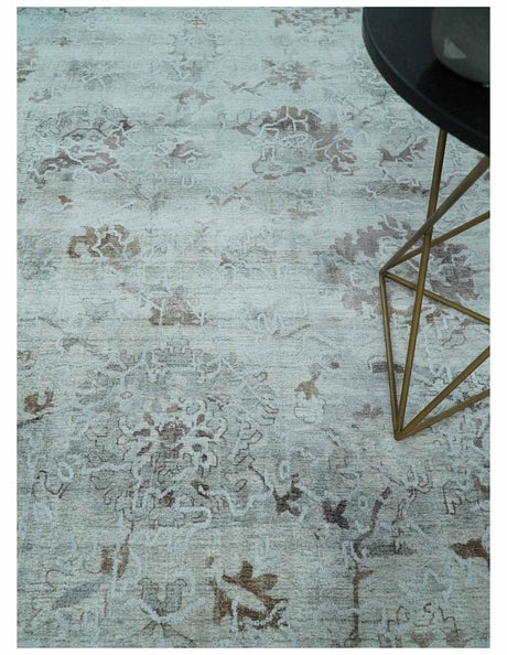 8x10 Ivory, Brown and Gray Modern Oushak Handmade Art Silk Area Rug