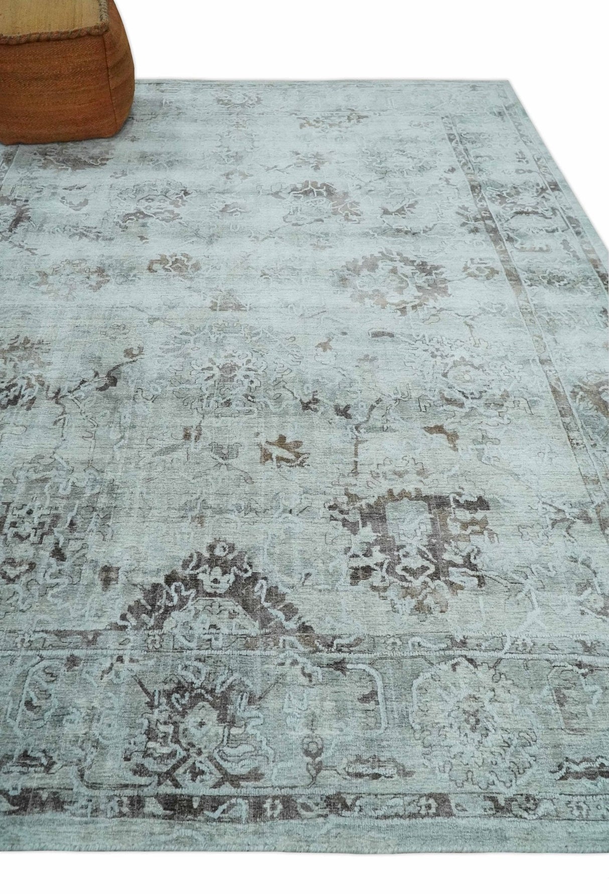 8x10 Ivory, Brown and Gray Modern Oushak Handmade Art Silk Area Rug