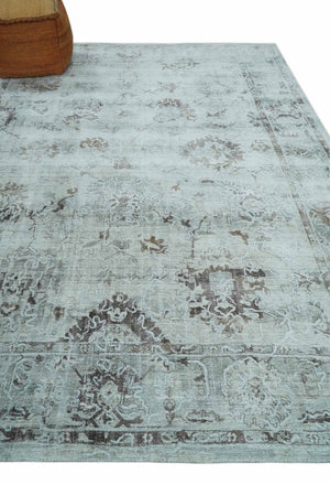 8x10 Ivory, Brown and Gray Modern Oushak Handmade Art Silk Area Rug
