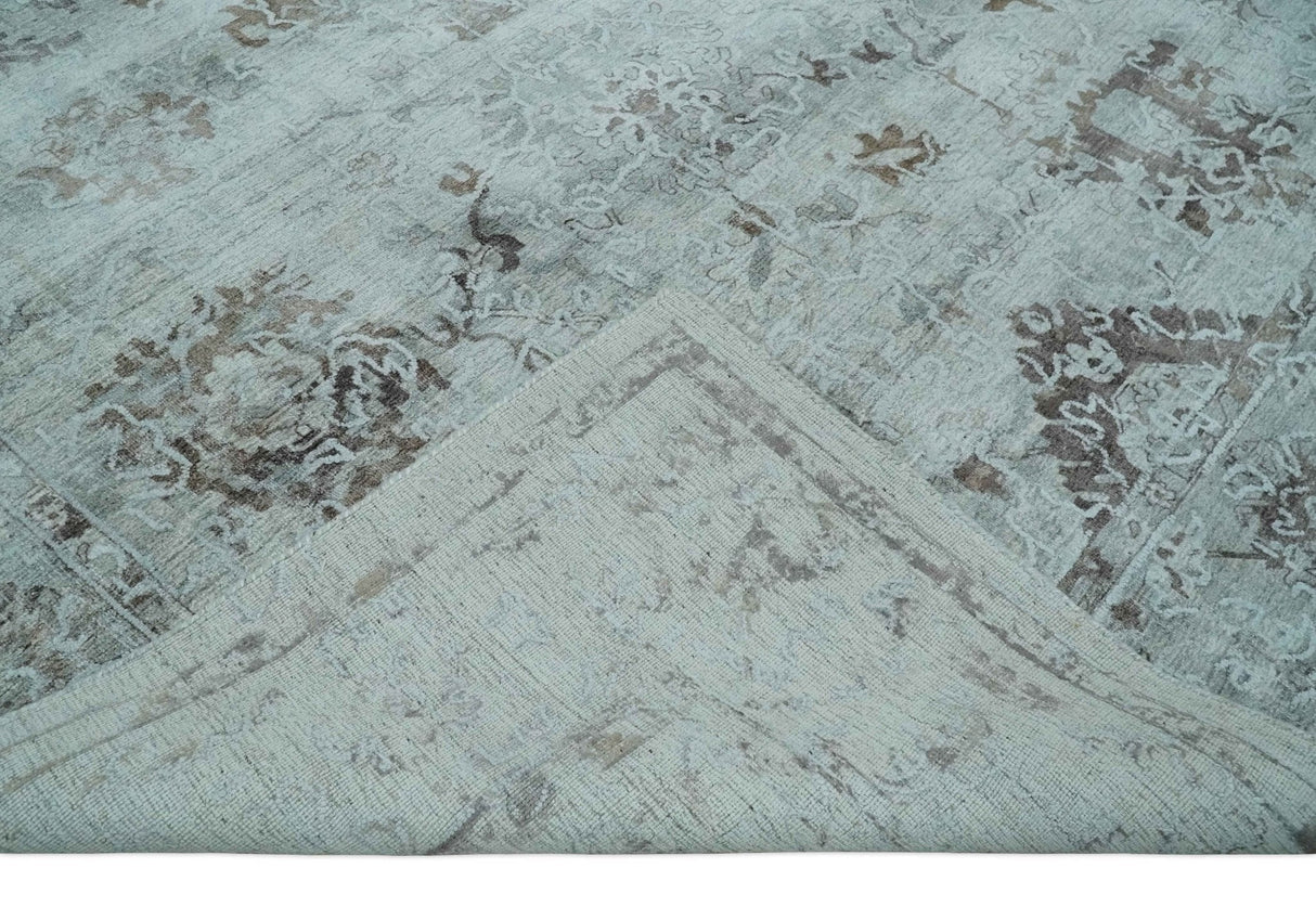 8x10 Ivory, Brown and Gray Modern Oushak Handmade Art Silk Area Rug