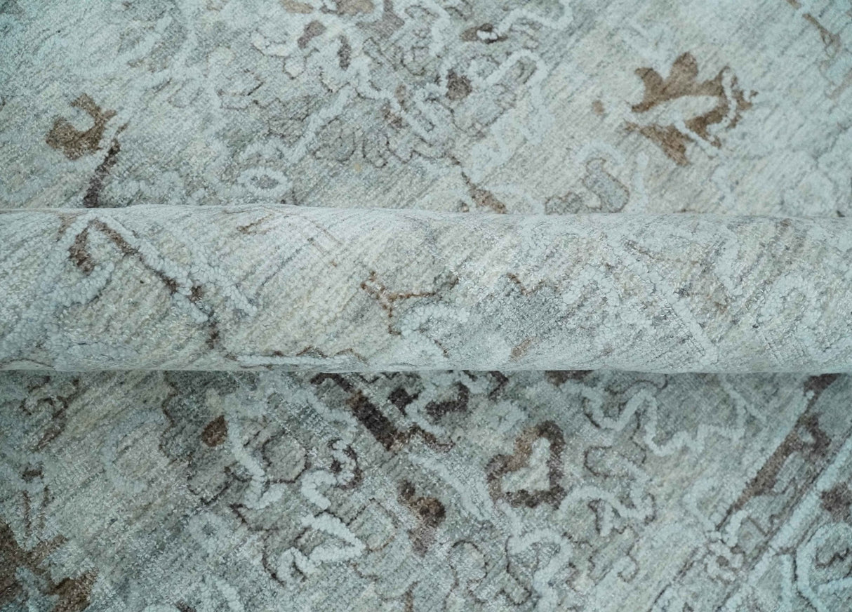 8x10 Ivory, Brown and Gray Modern Oushak Handmade Art Silk Area Rug