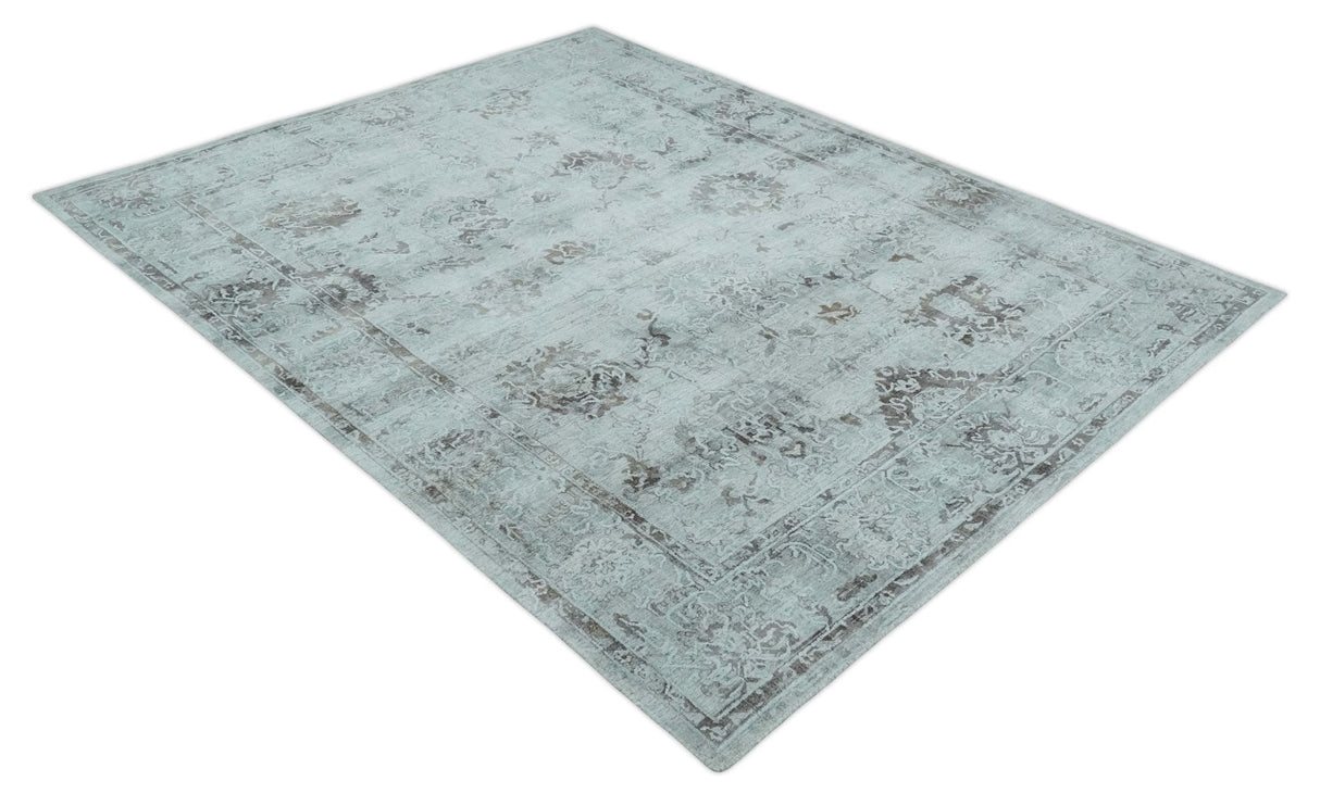 8x10 Ivory, Brown and Gray Modern Oushak Handmade Art Silk Area Rug