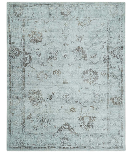 8x10 Ivory, Brown and Gray Modern Oushak Handmade Art Silk Area Rug